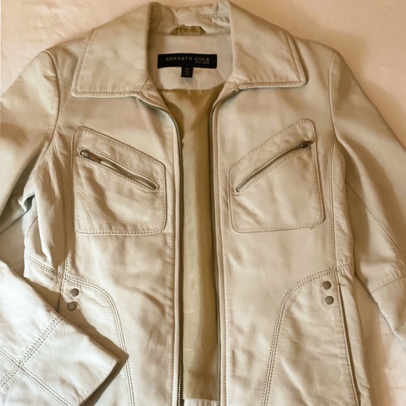 Vintage Kenneth Cole White Leather Motorcycle Jacket - Picture 3 of 8
